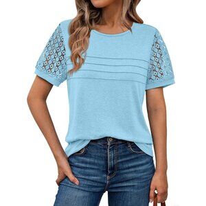 👑 Women's Sky Short Sleeve Dressy Lace Summer Tops Casual Work Outfits T-Shirts